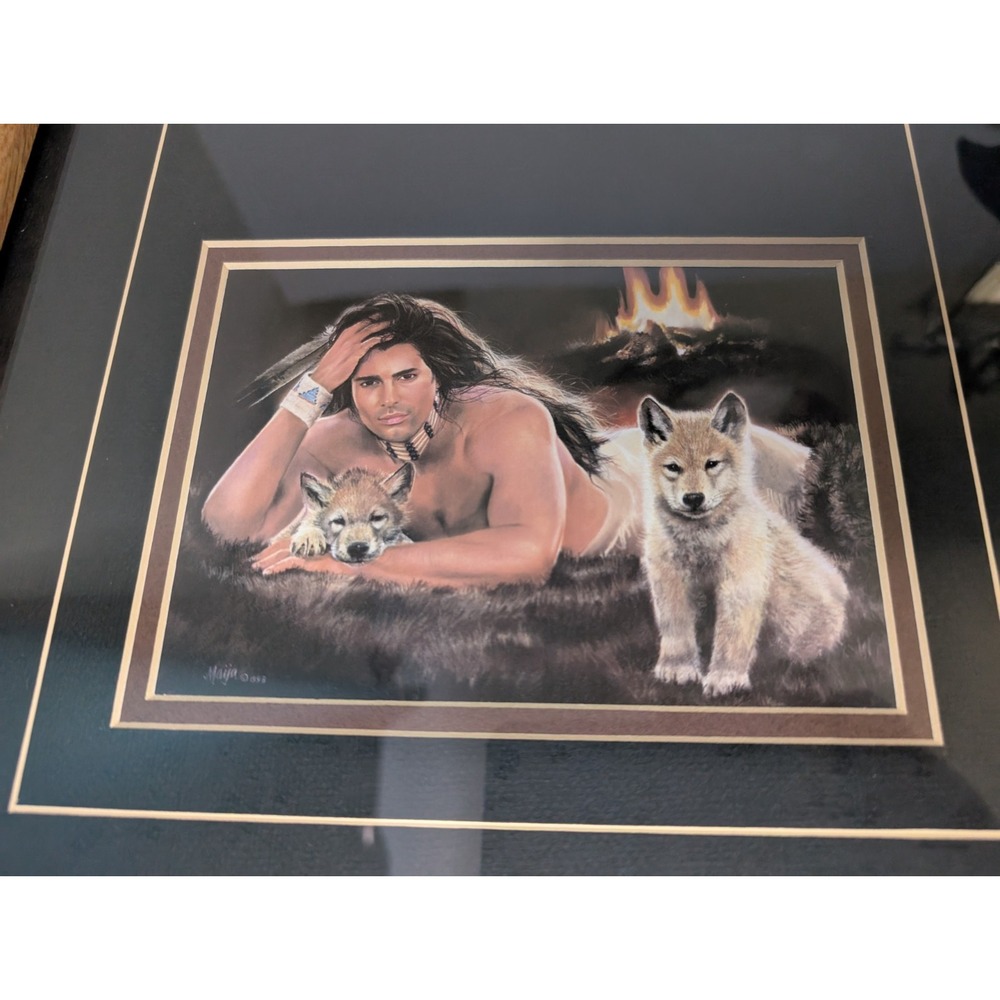 Vth 1993 Maija Native‎ American Art Prints Framed 3 - 6.5x4.5" Photos Wolfs/Pups - Picture 4 of 9